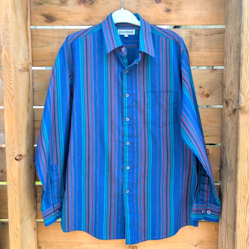 Vintage Steeplechase Striped Button Down Shirt Men's Large